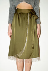 Gonna - Verde Muschio con fiocco e frange di perline